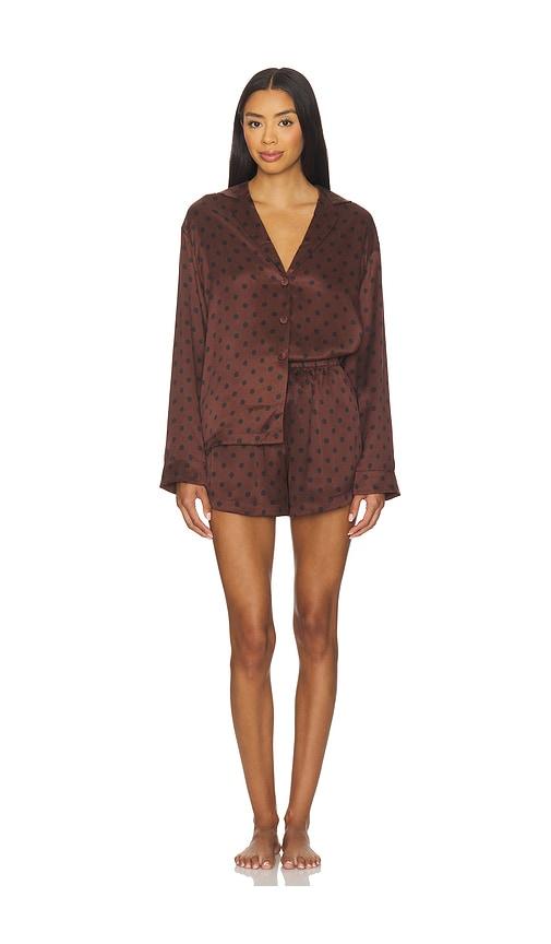 lunya washable silk button up short set in brick.