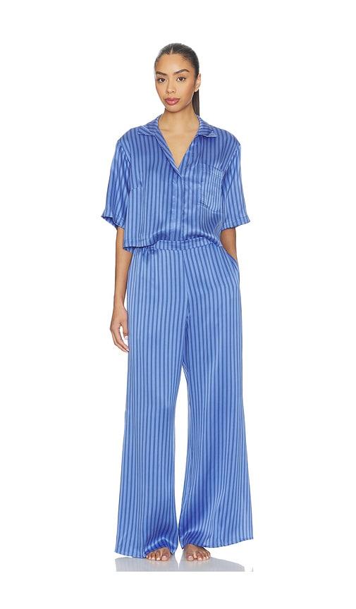 lunya washable silk high rise pajama set in blue.