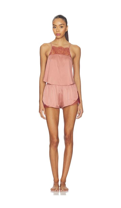 lunya washable silk lace cami short set in blush.