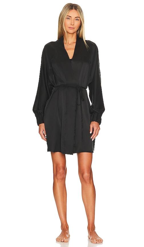 lunya washable silk robe in black.