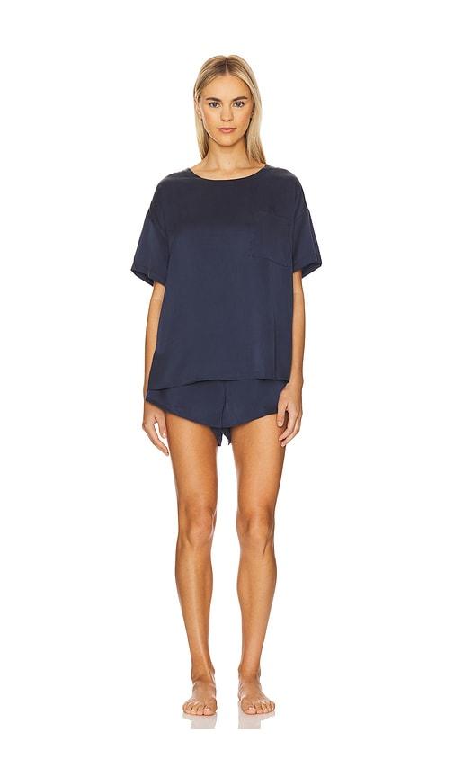 lunya washable silk tee set in navy.