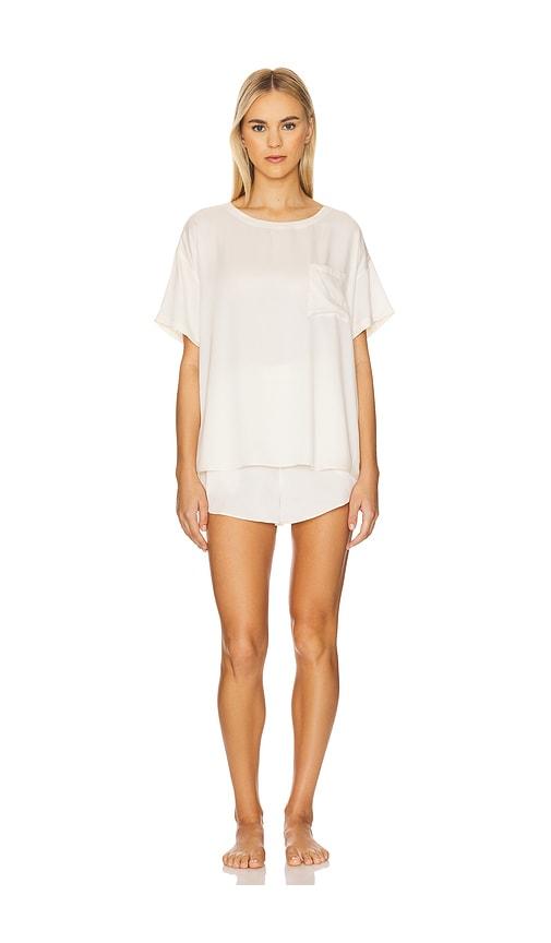 lunya washable silk tee set in white.