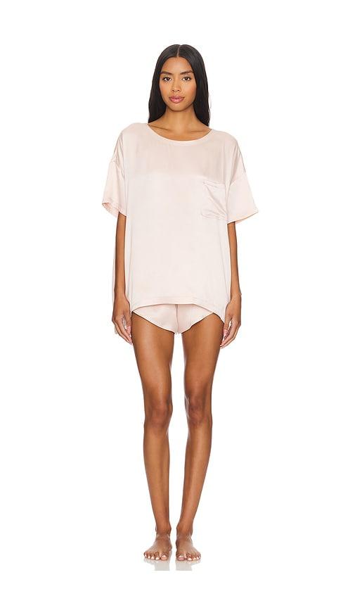 lunya washable silk tee short set in blush.
