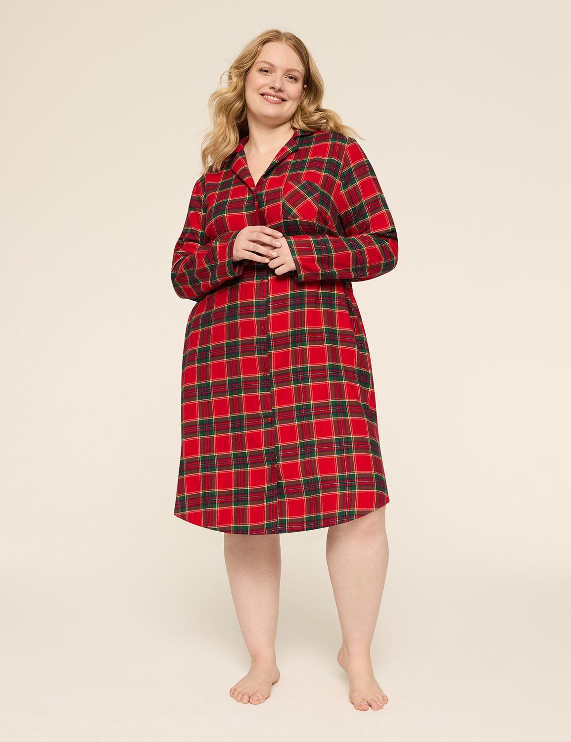 lurex flannel collared midi sleepshirt