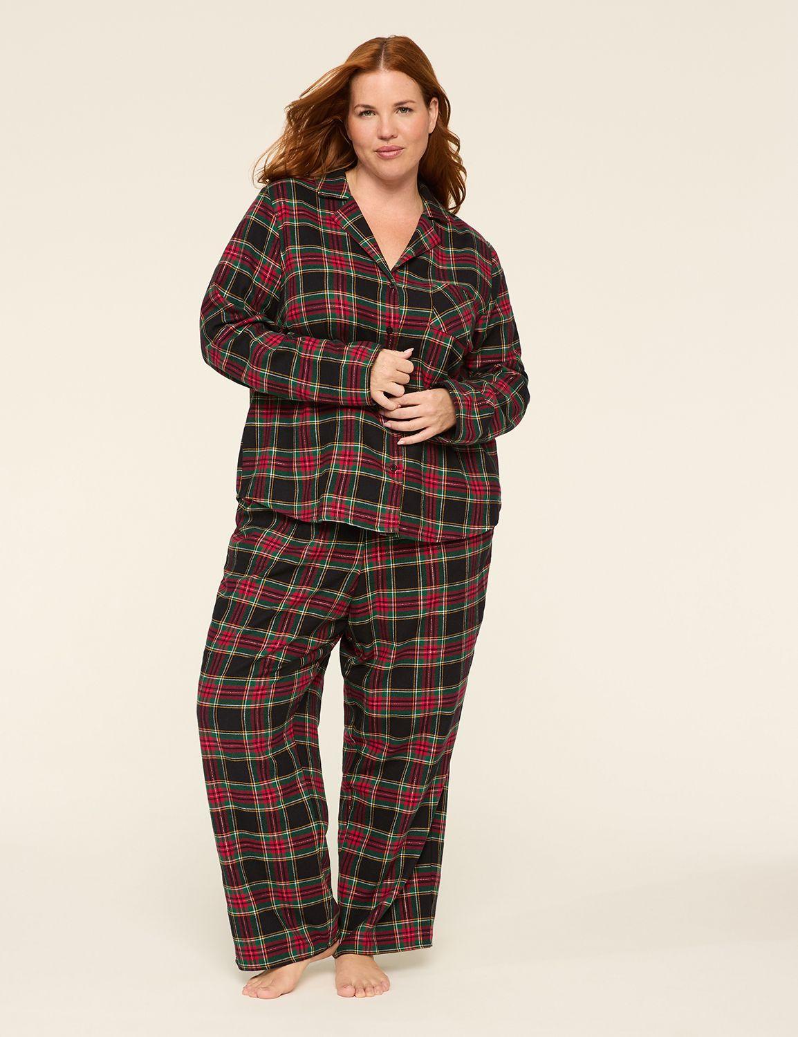lurex flannel long-sleeve notch-neck top & pant pj set
