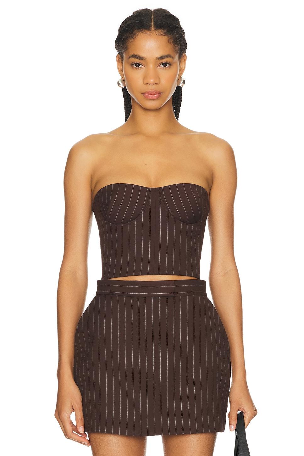 lurex pinstripe strapless crop top