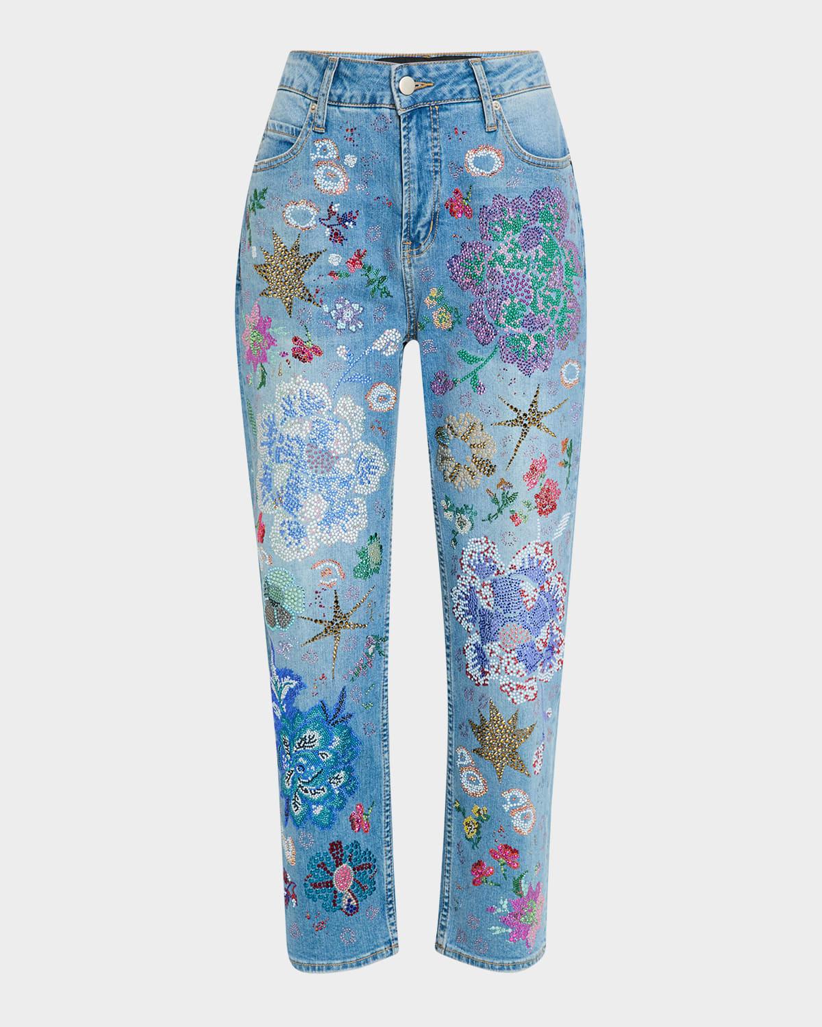 luxe bouquet straight-leg ankle boyfriend jeans