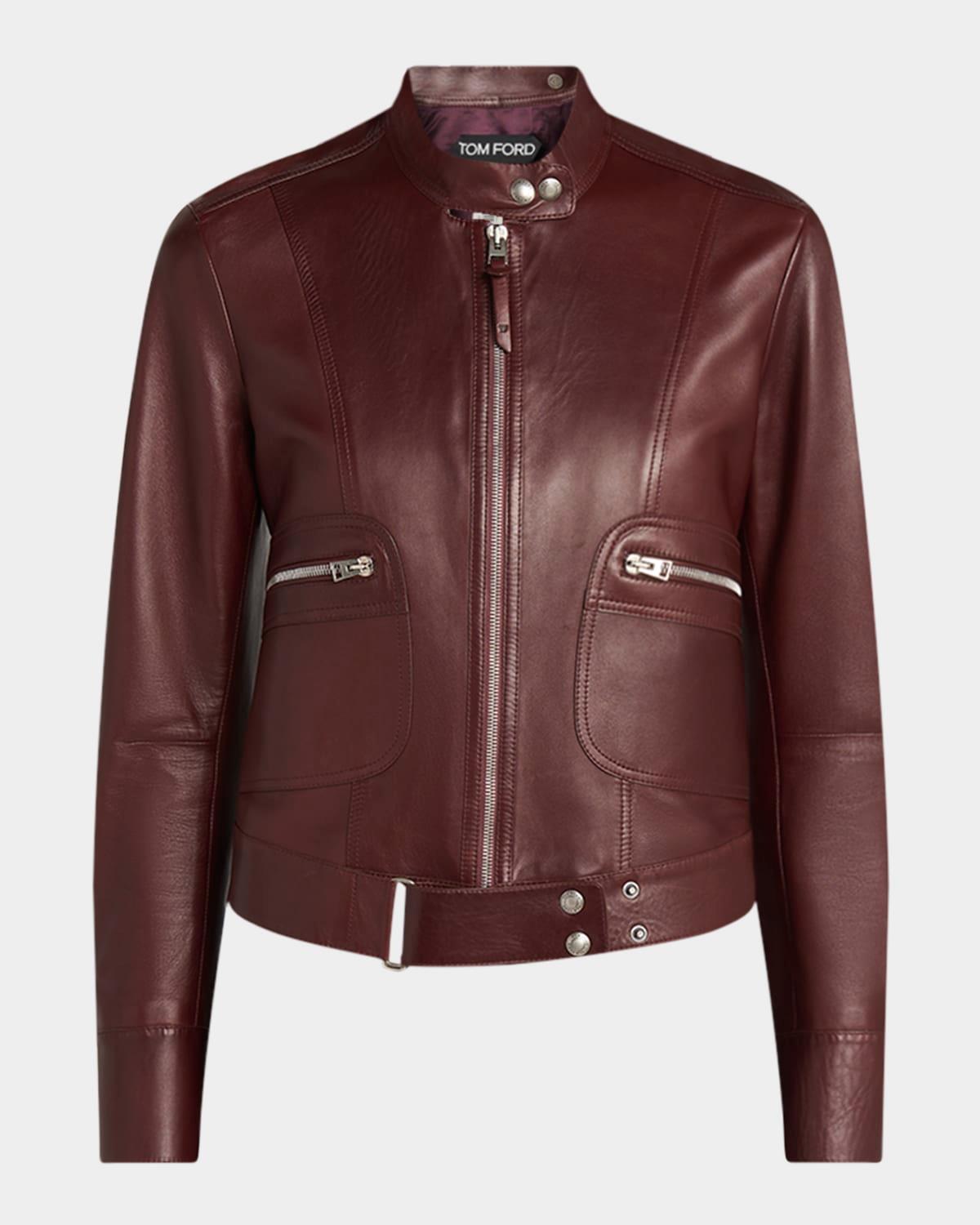 luxe plonge leather racer jacket