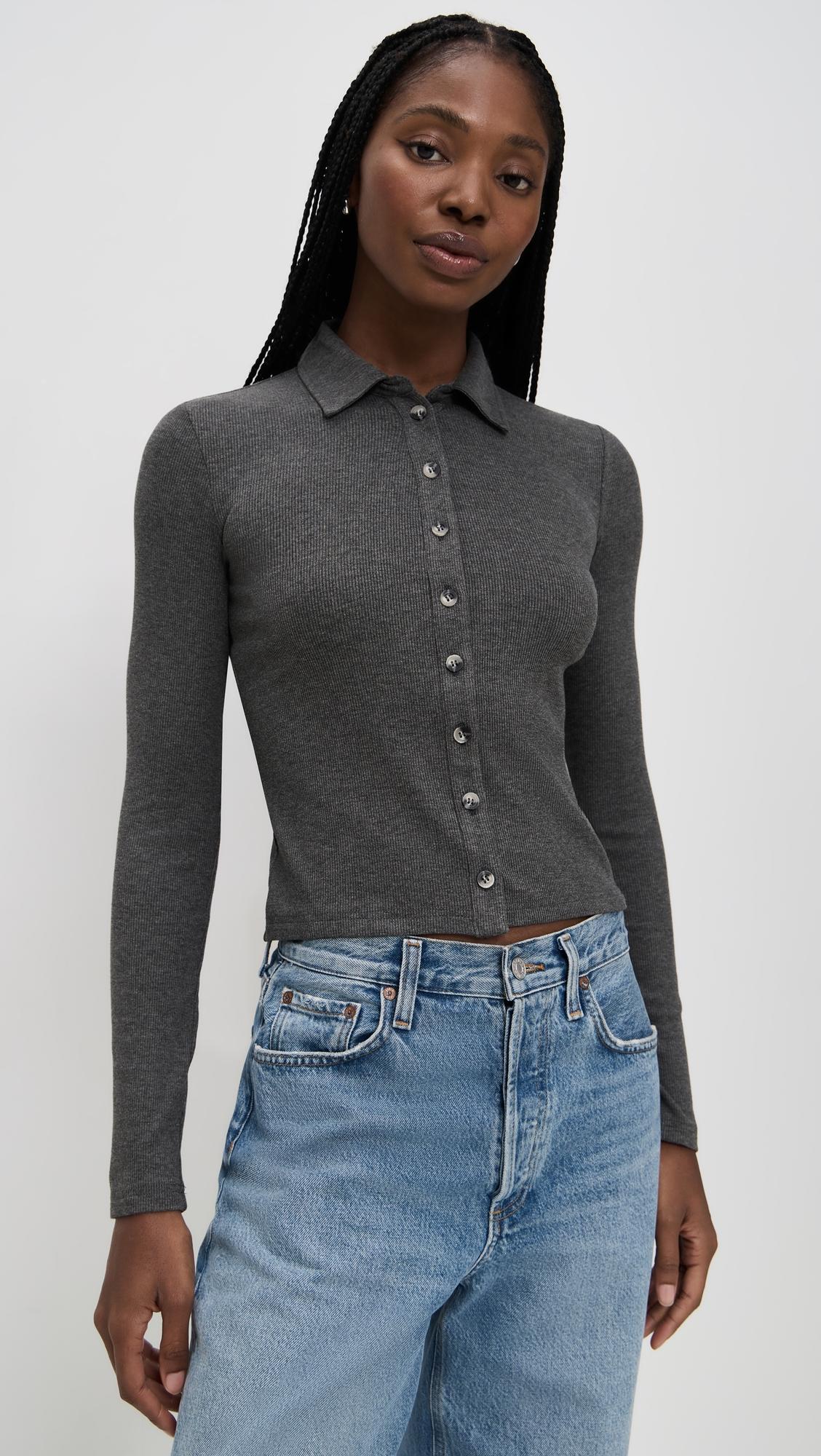 luxe rib long sleeve button polo