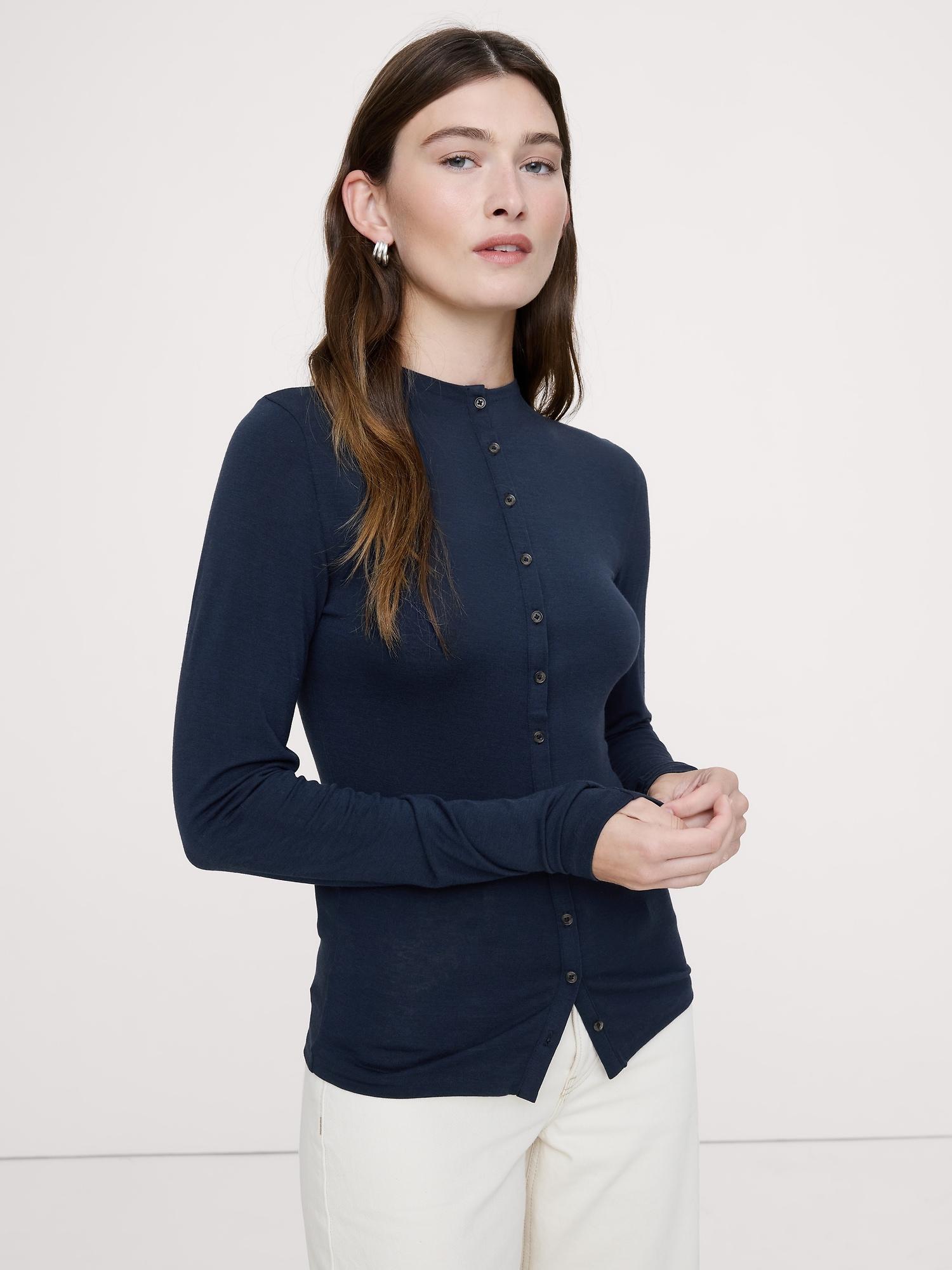 luxe wool-blend button-front shirt
