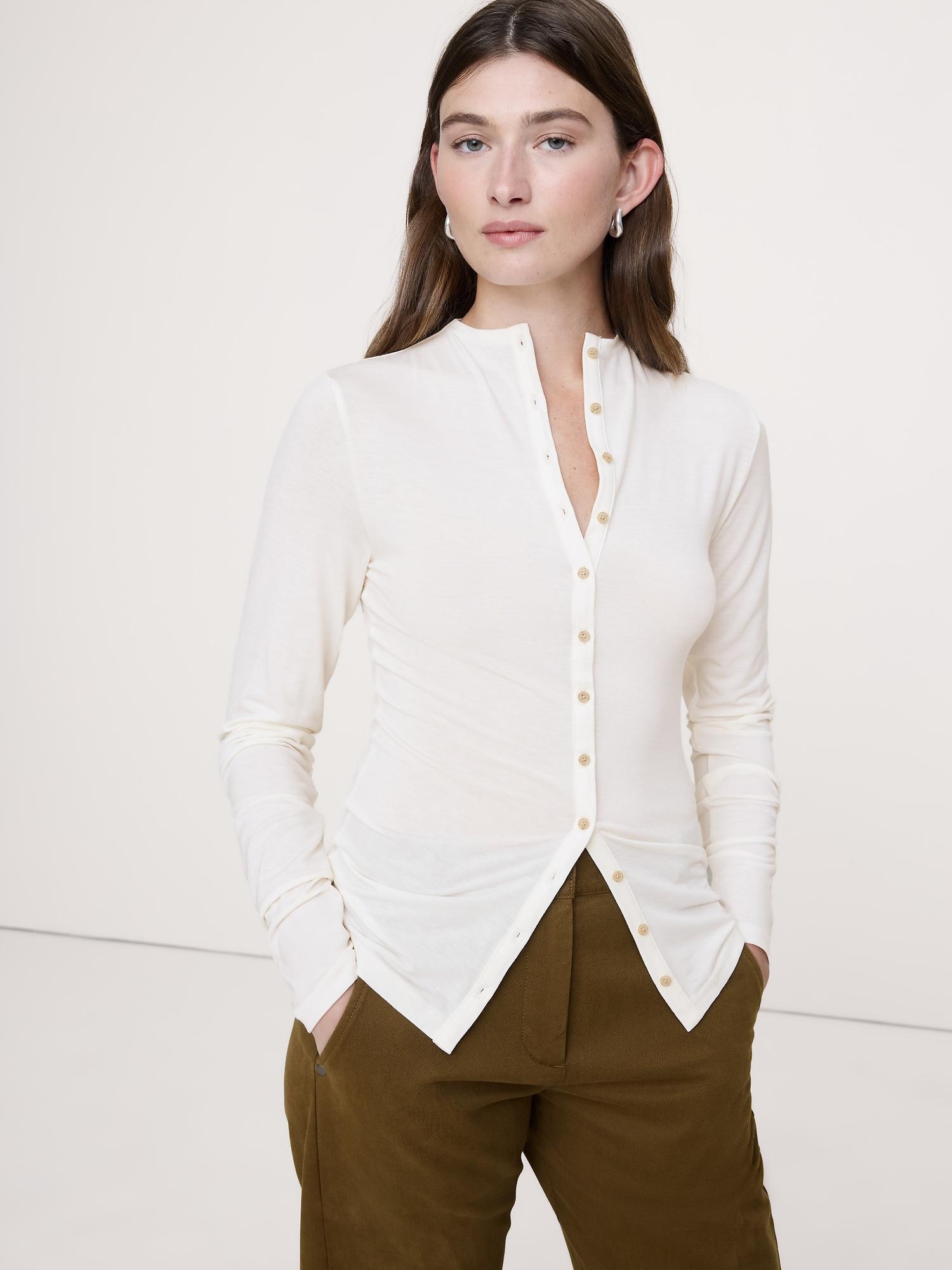 luxe wool-blend button-front shirt