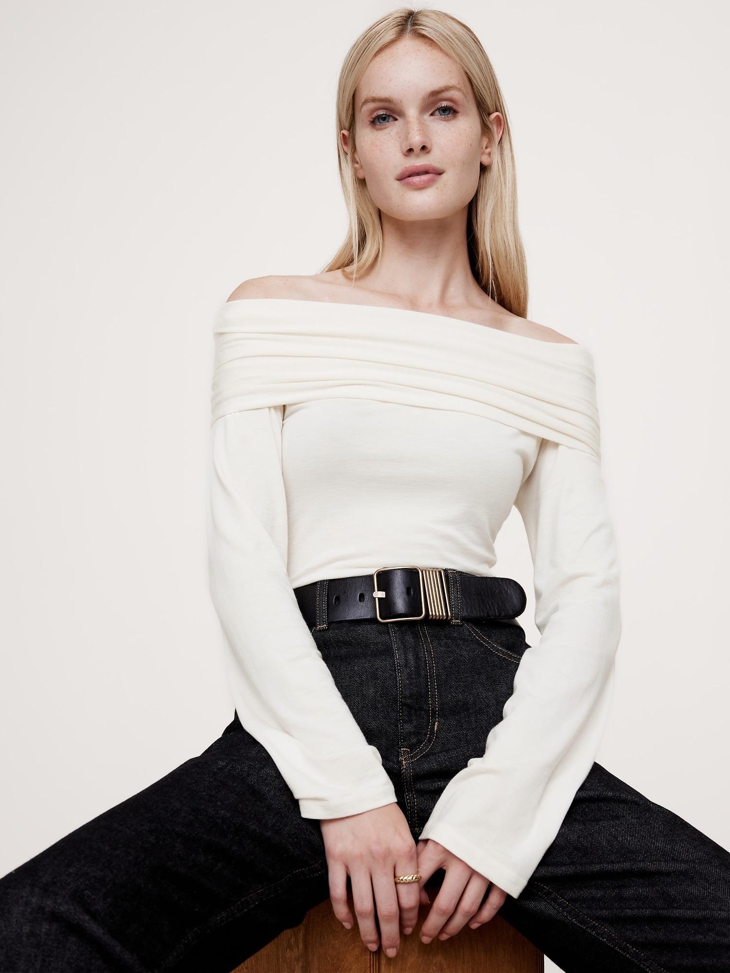 luxe wool-blend off-shoulder top