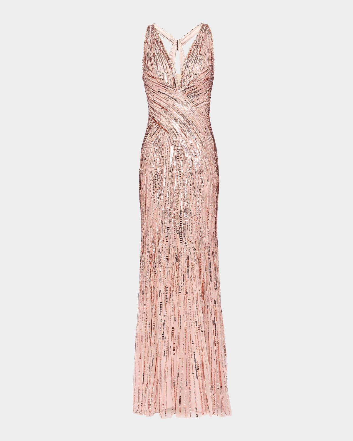 luxor plunging sequined backless gown
