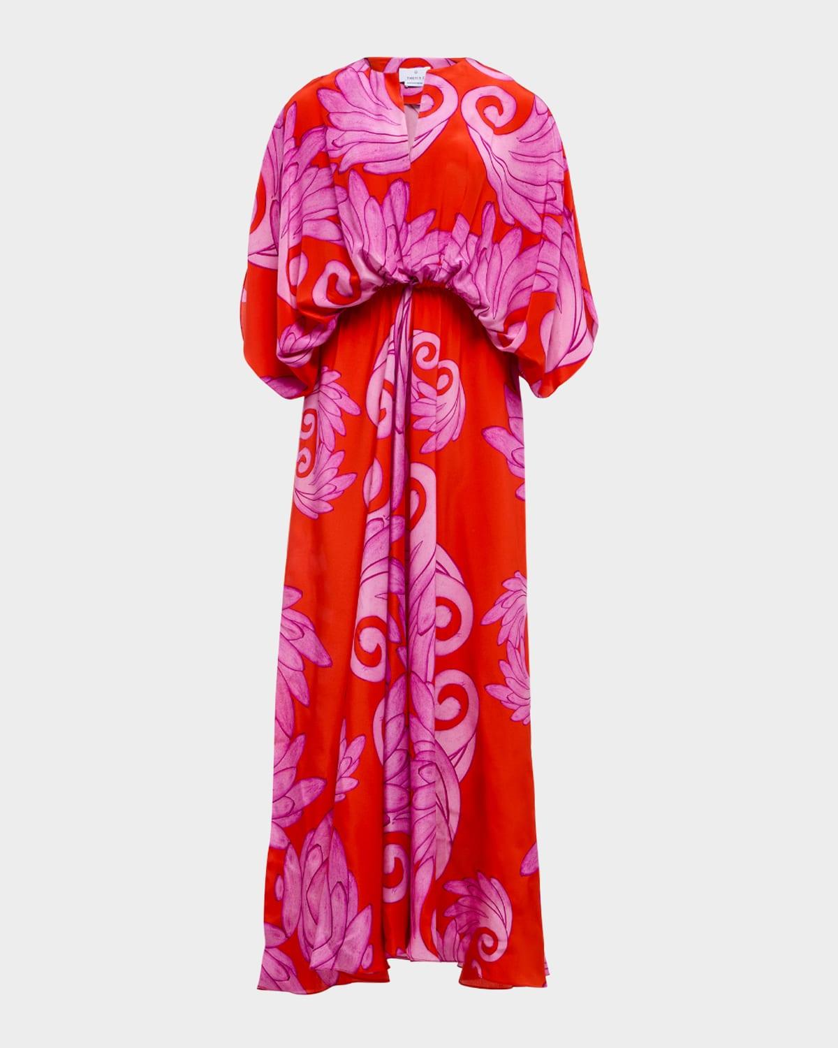 lydia blouson silk maxi dress