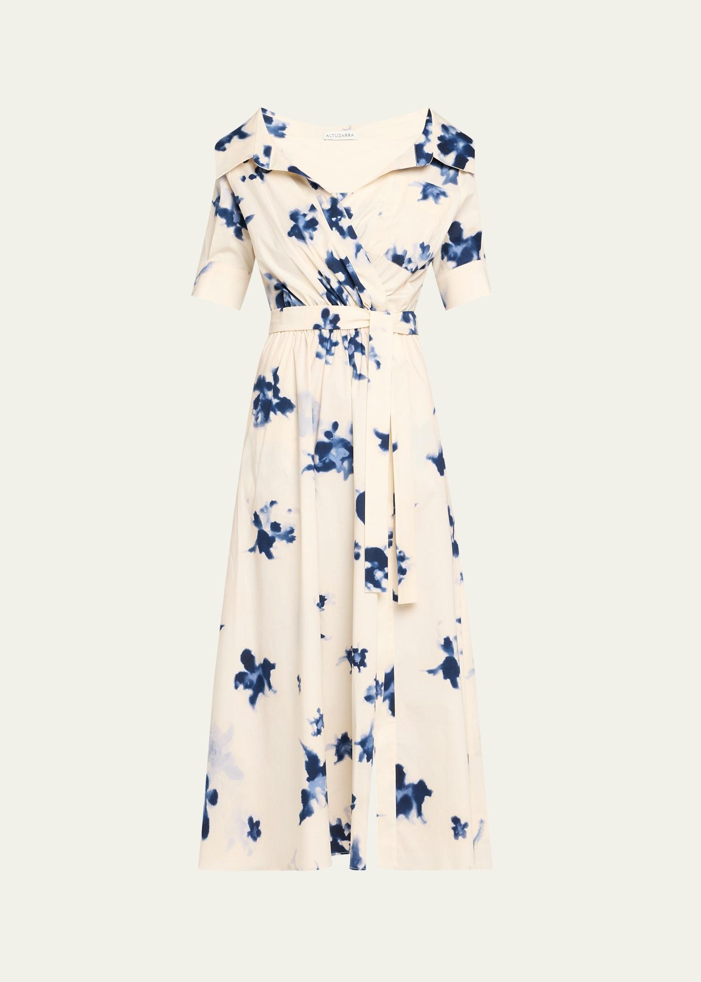 lydia floral short-sleeve wrap midi shirtdress