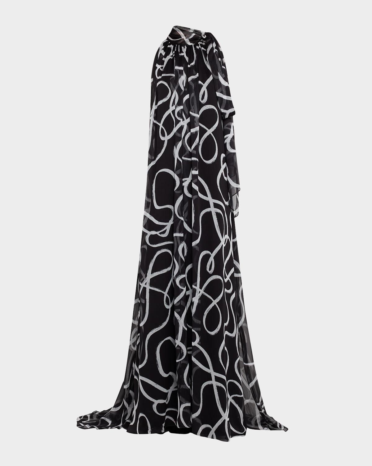 lyle brushstroke-print chiffon halter gown