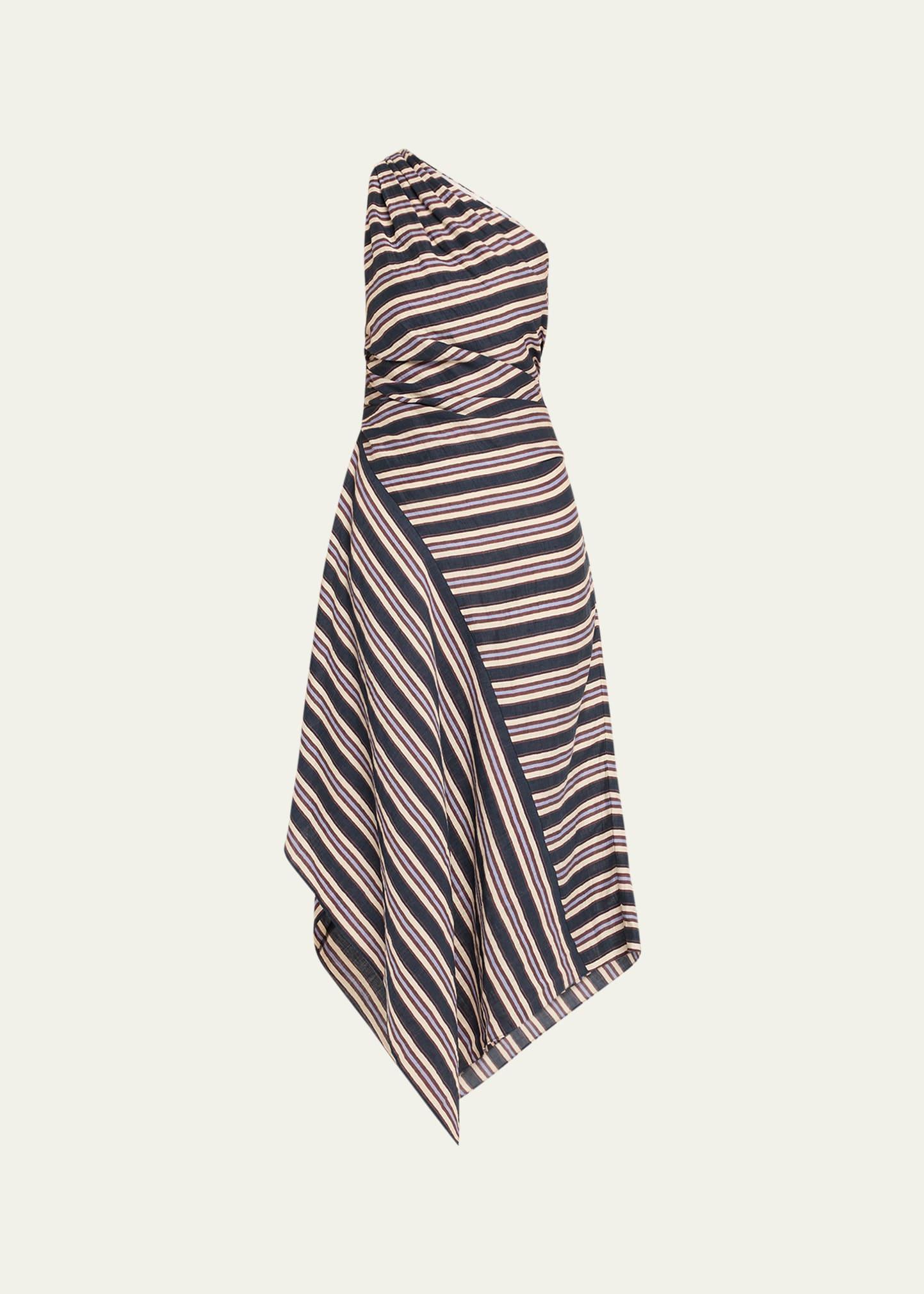 lyn stripe one-shoulder midi dress