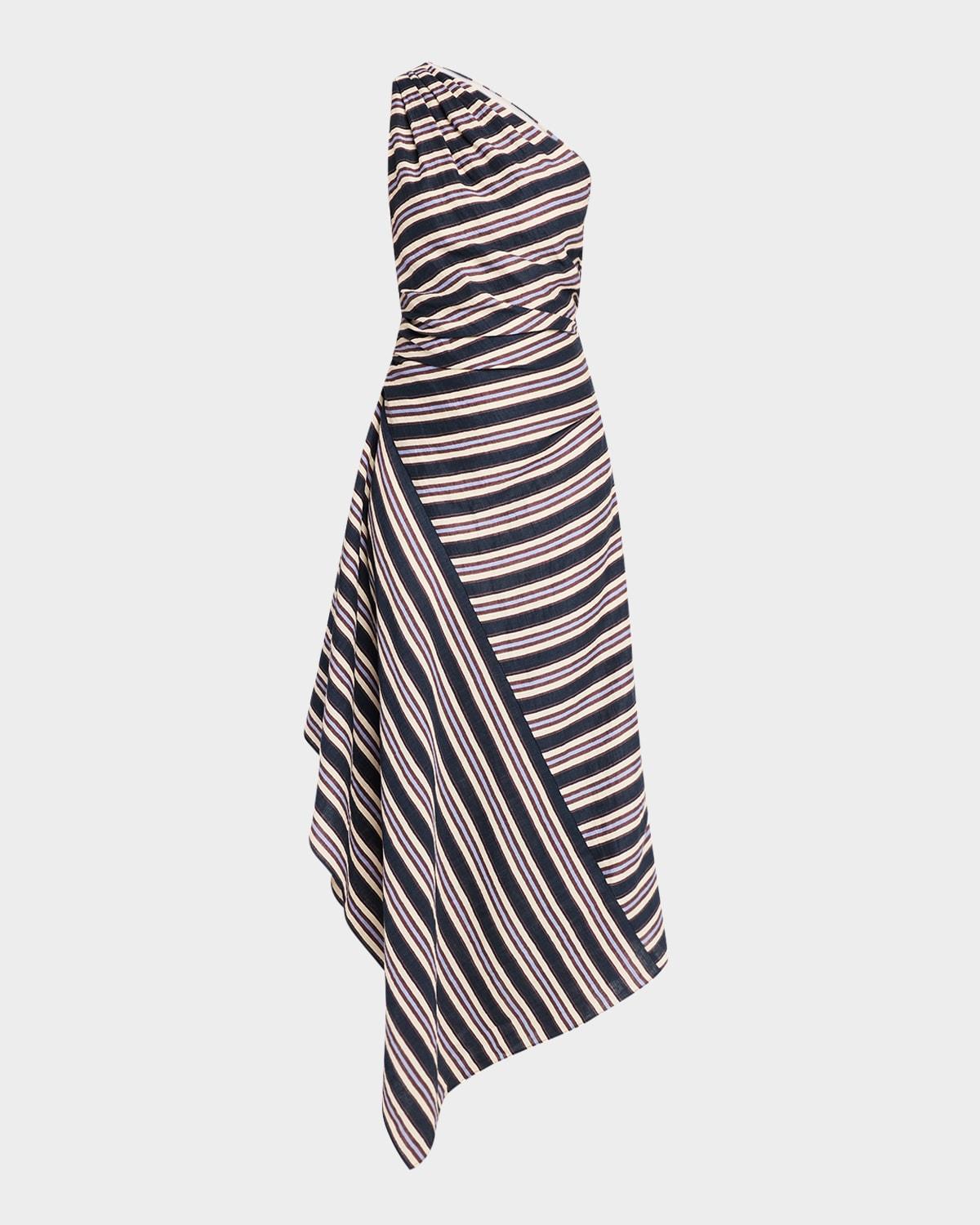 lyn stripe one-shoulder midi dress