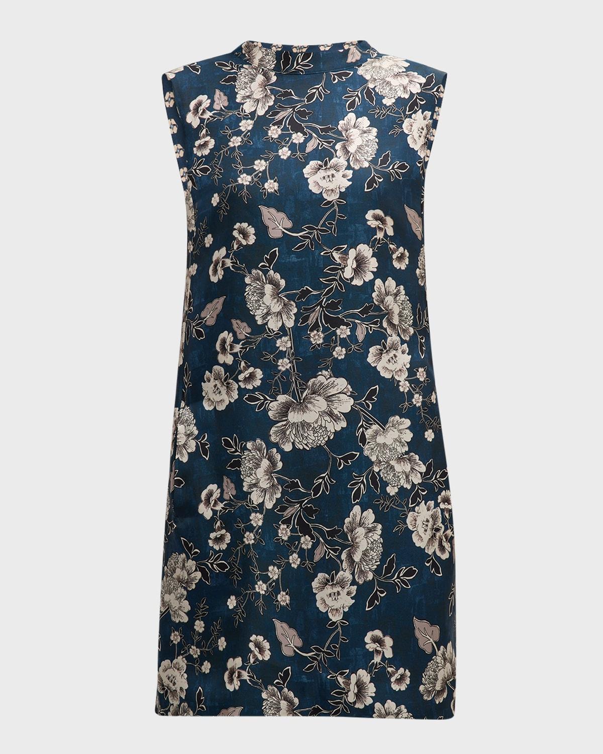 lyon printed silk sleeveless mini dress