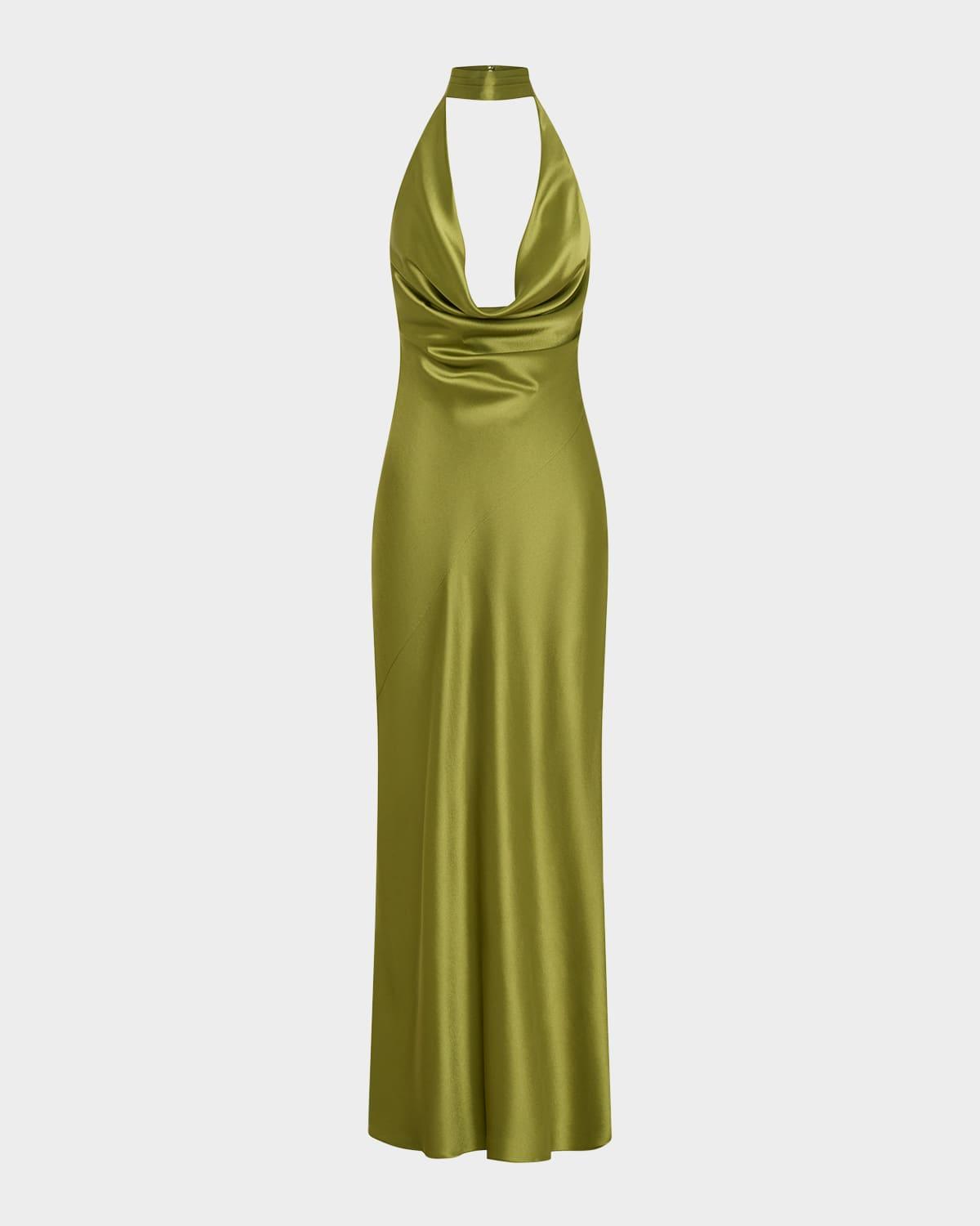 lyria cutout draped halter gown