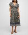 lyria flutter-sleeve floral midi dress