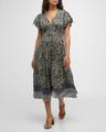 lyria flutter-sleeve floral midi dress