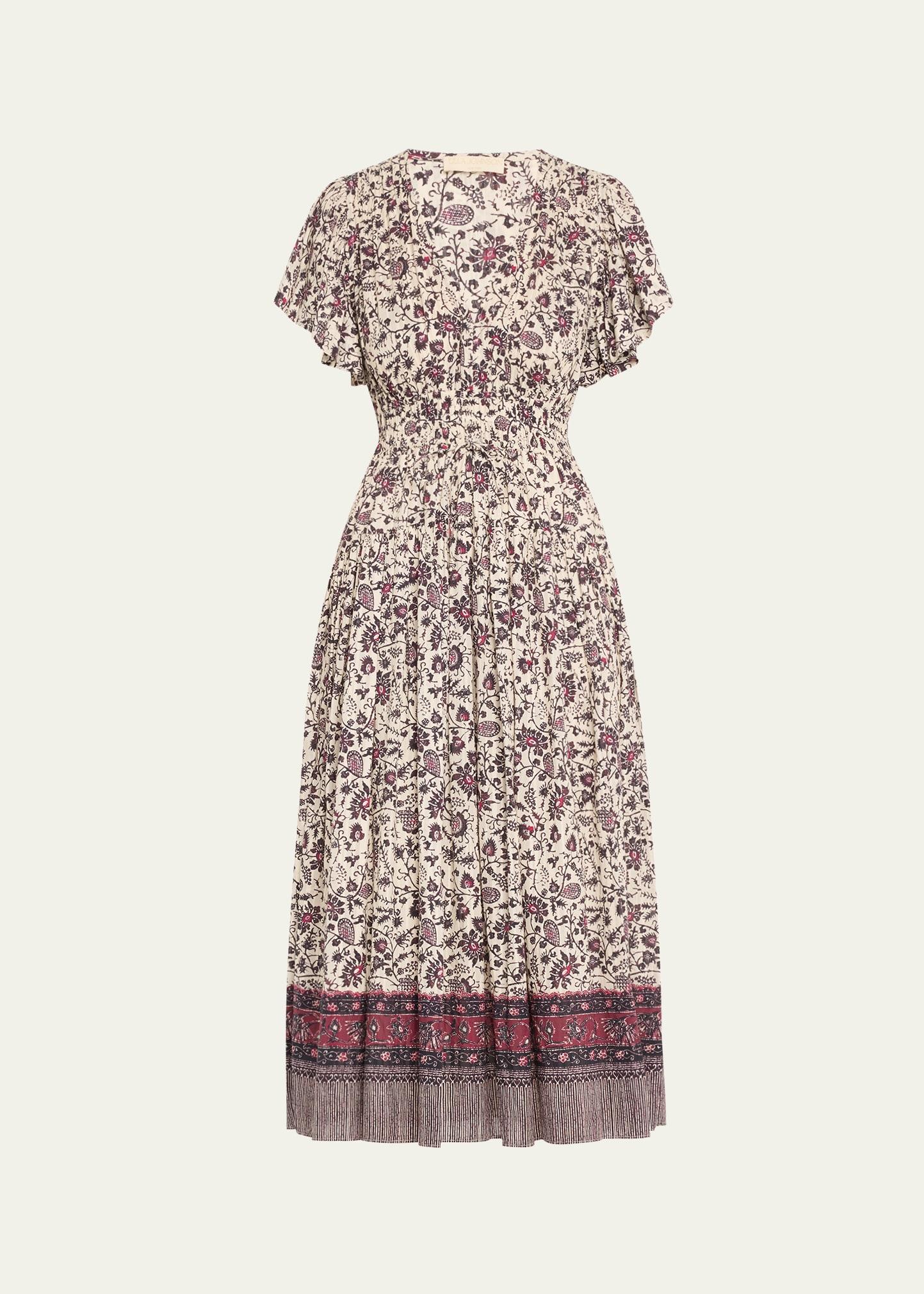 lyria flutter-sleeve floral midi dress