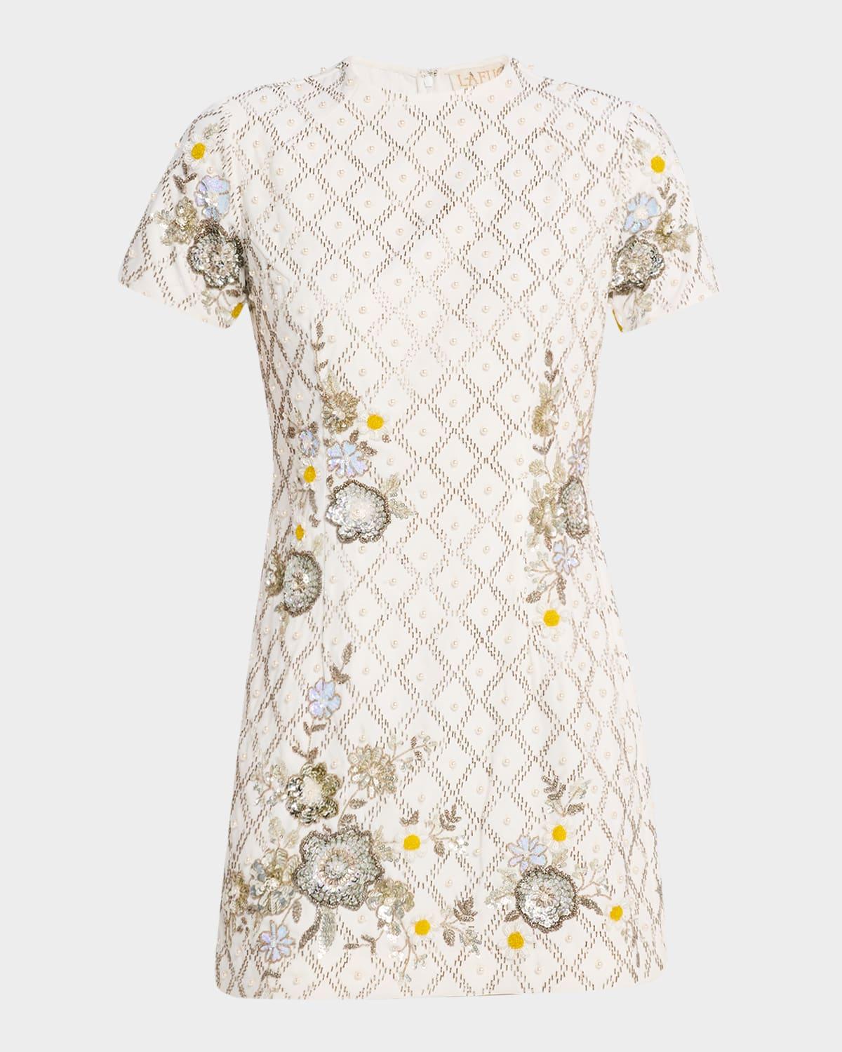 lysandra white geo-petal embellished mini dress