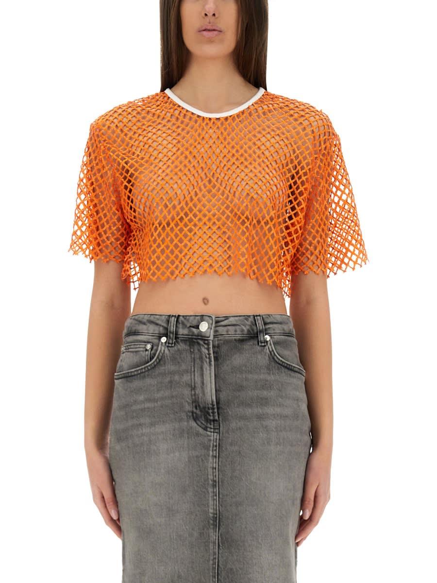 m05ch1n0 jeans cropped mesh top