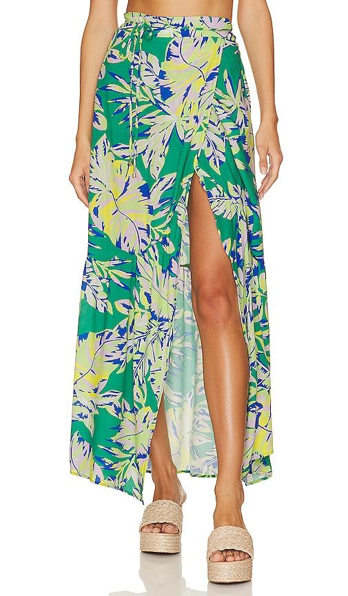 maaji autumn wrap skirt in green.