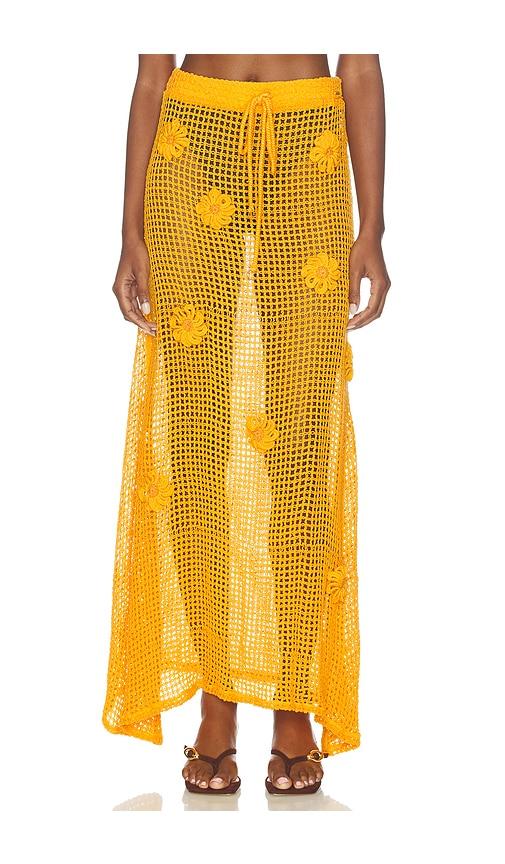 maaji golden blossom glacier maxi skirt in yellow.