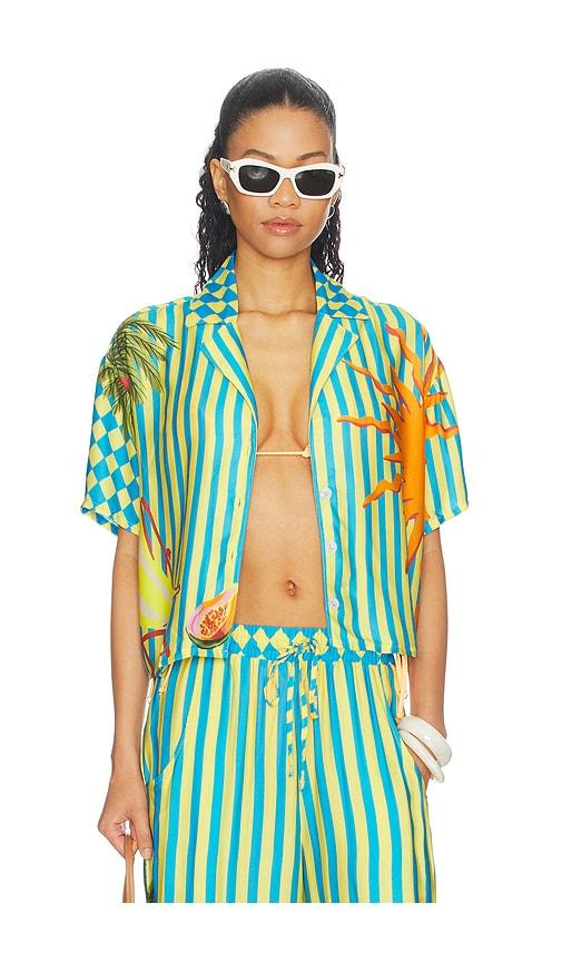 maaji tropic camouflage octavia shirt in teal,yellow.