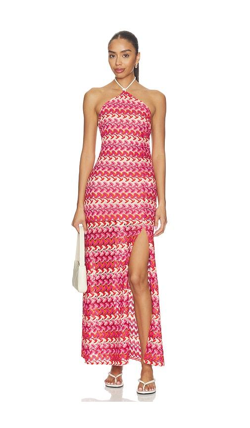 maaji wine bloom helsie dress in red,pink.
