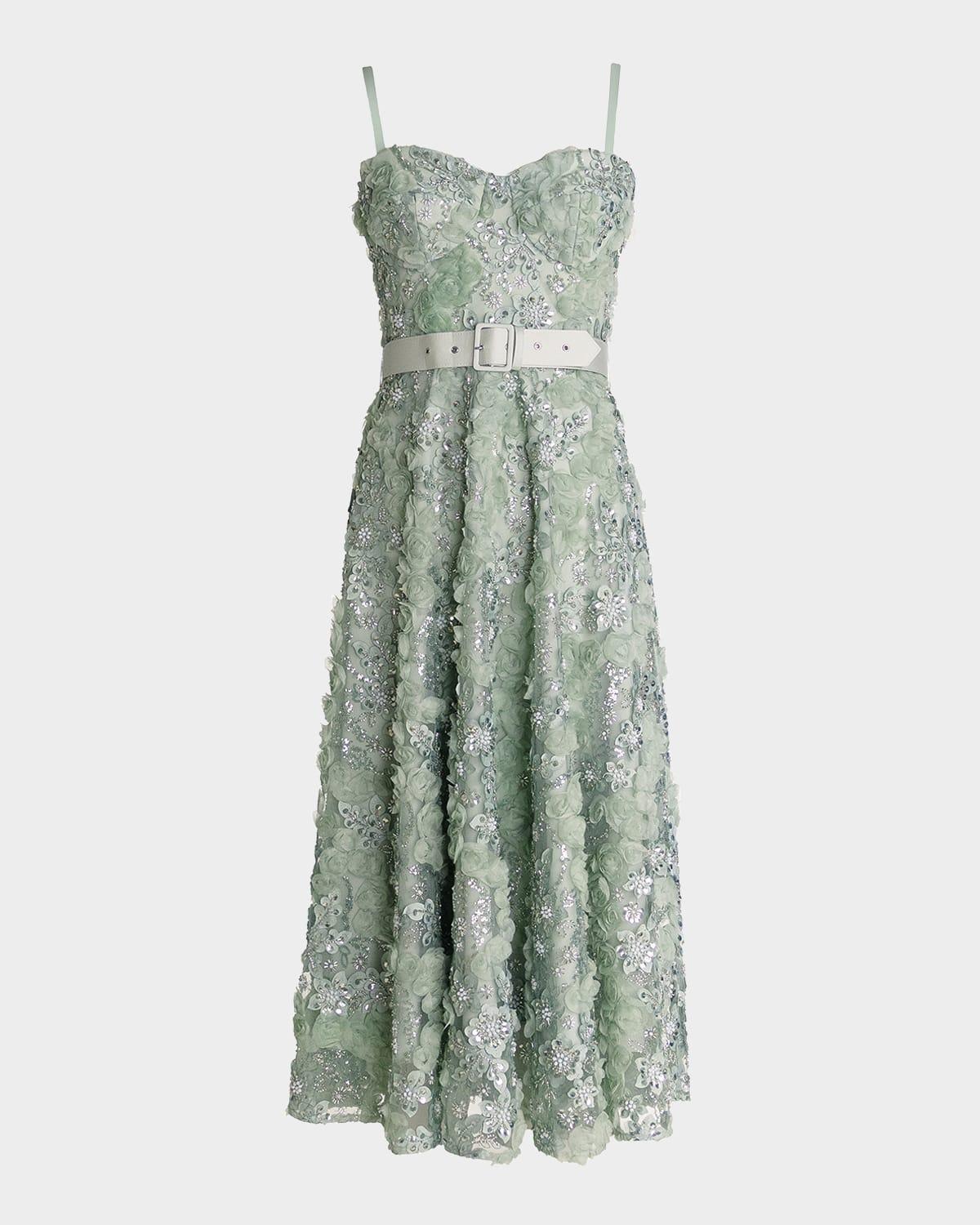 mabel beaded floral applique midi dress