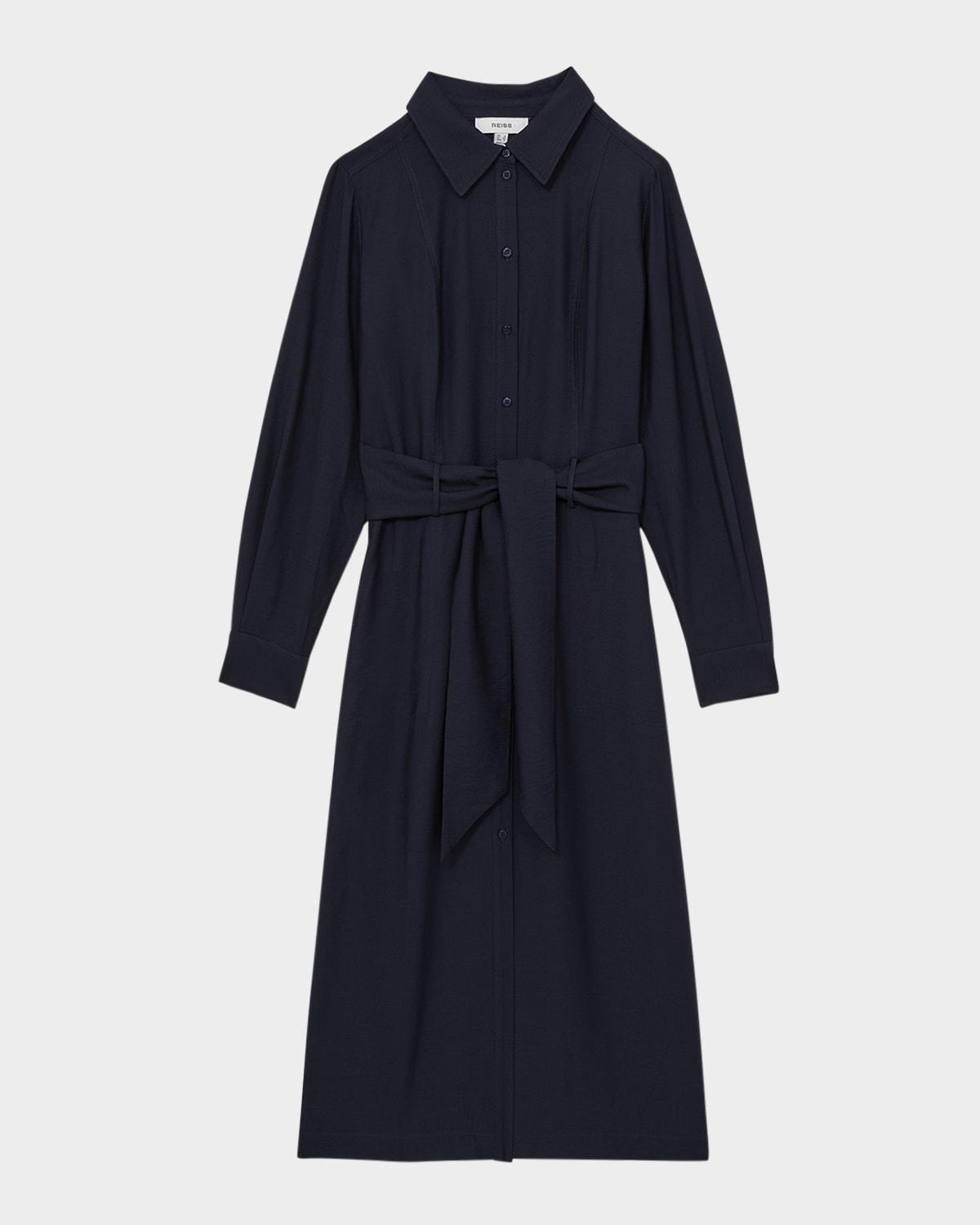 mabel belted side-slit midi shirtdress
