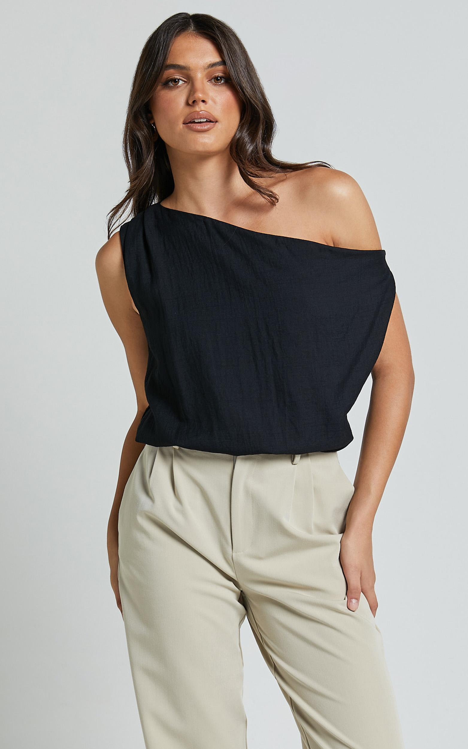 mabel bodysuit - asymmetrical neckline one shoulder in black