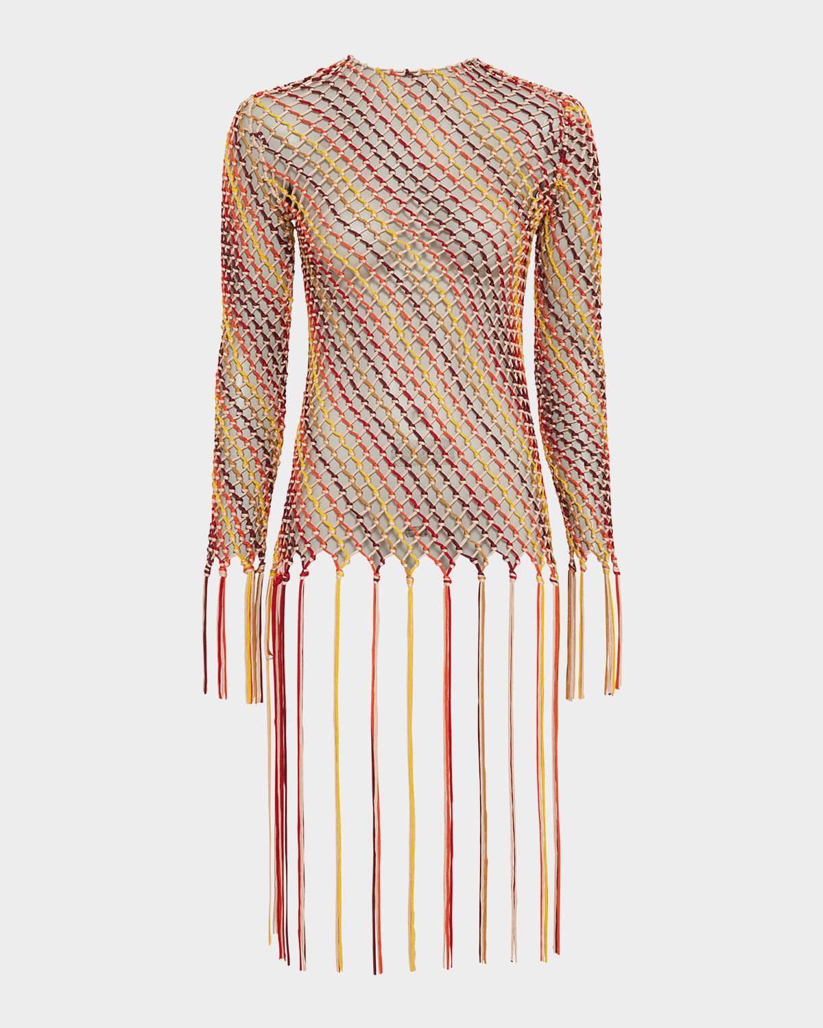 macaria beaded net knit fringe top