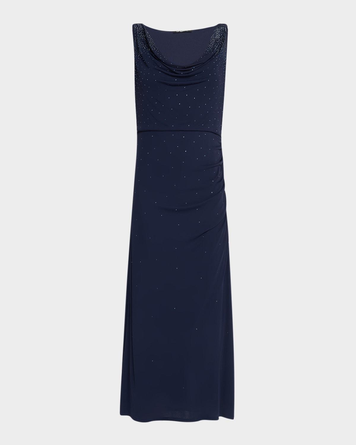 mace cowl-neck rhinestone midi dress