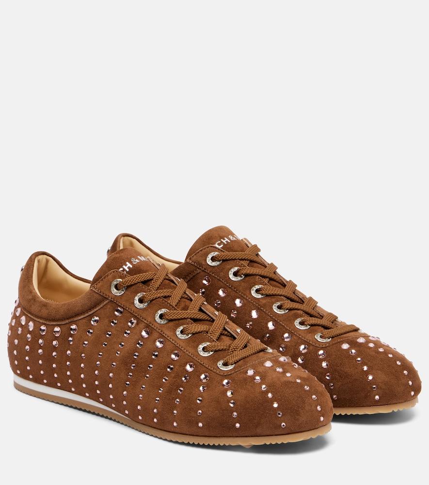 mach & mach ballet runner embellished suede sneakers