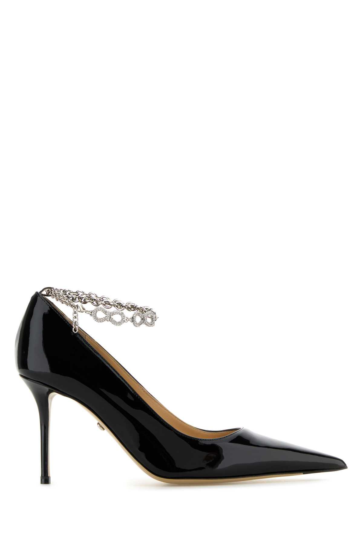 mach & mach black leather bow chain pumps