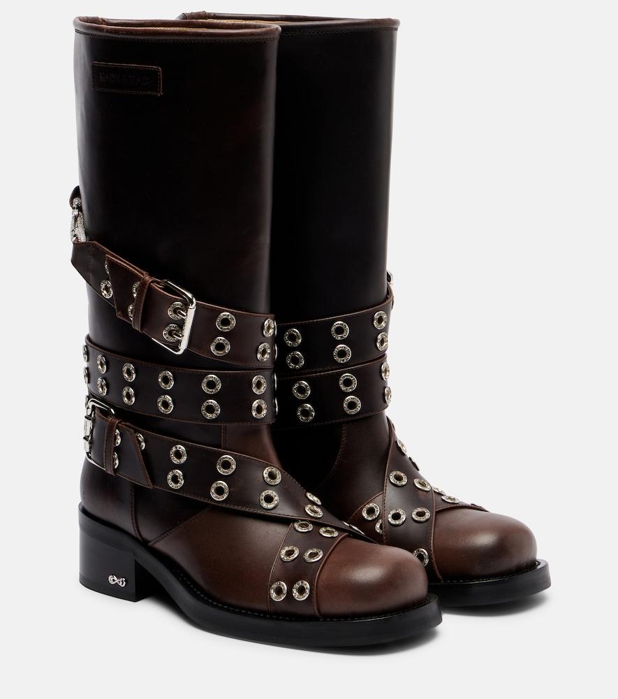 mach & mach buckle belt leather biker boots