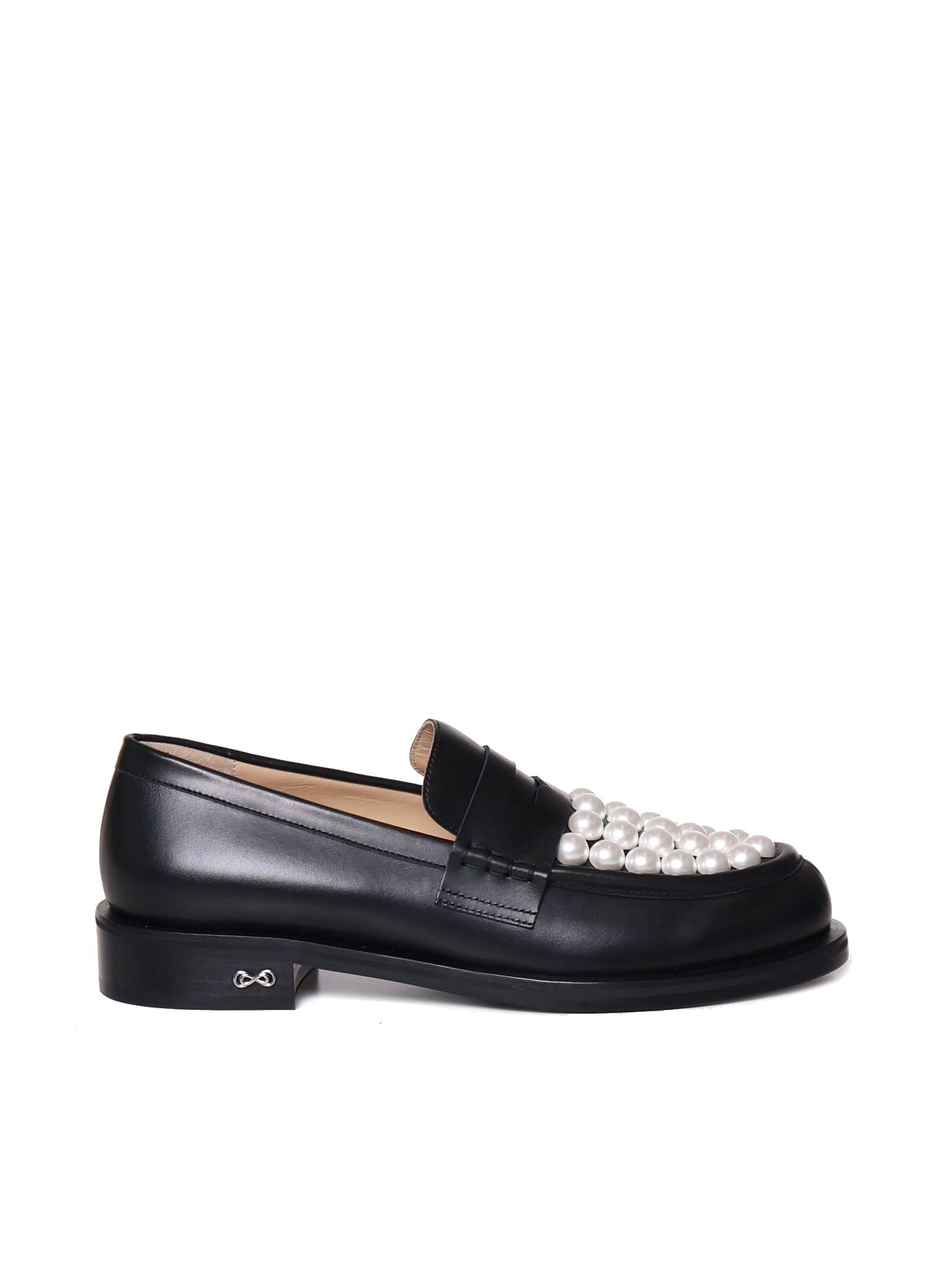 mach & mach calfskin loafers with pearls
