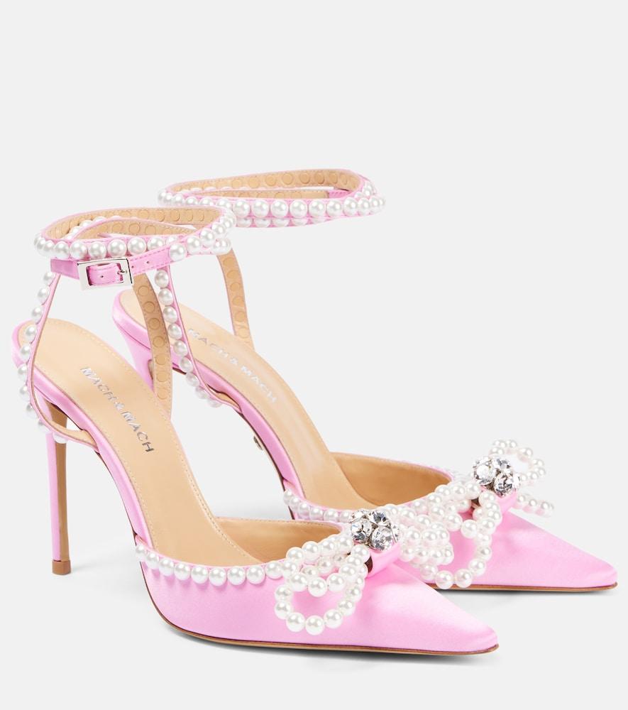 mach & mach double bow 110 embellished satin pumps