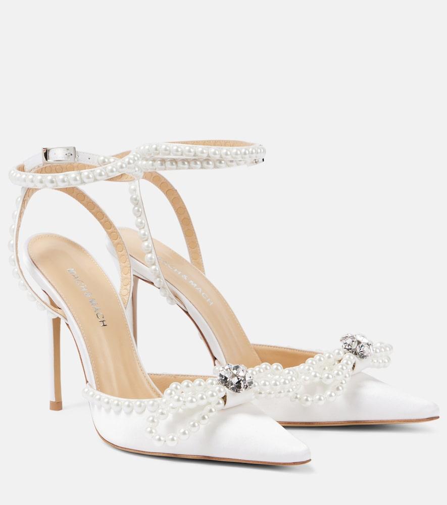 mach & mach double bow embellished satin pumps
