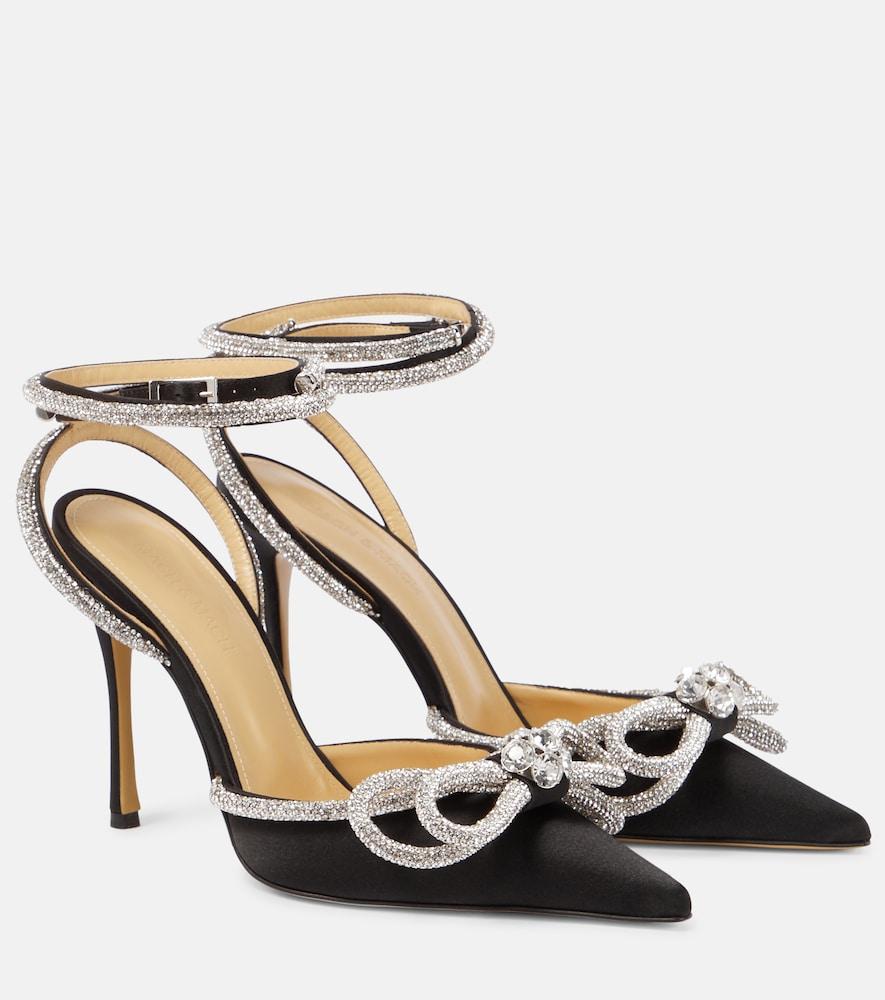 mach & mach double bow embellished satin pumps