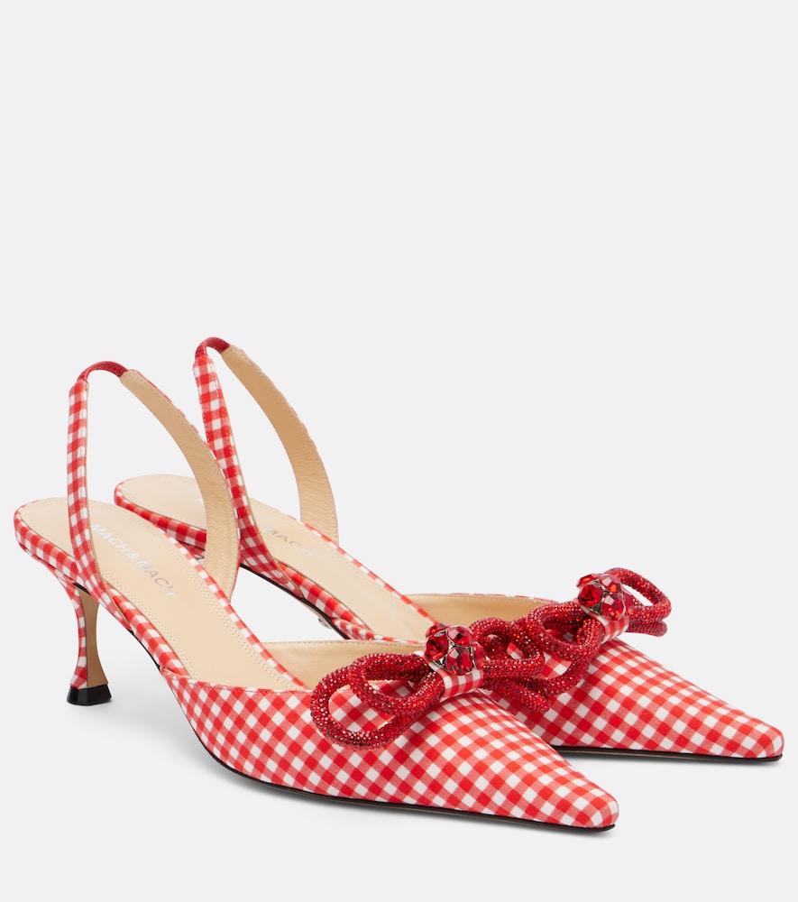 mach & mach double bow gingham slingback pumps