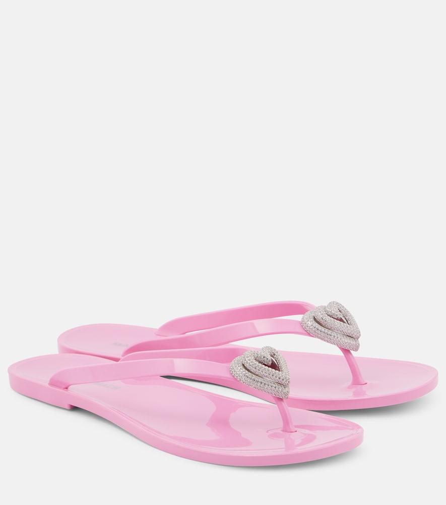 mach & mach double heart embellished thong sandals