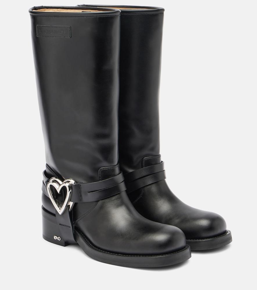 mach & mach double heart leather biker boots
