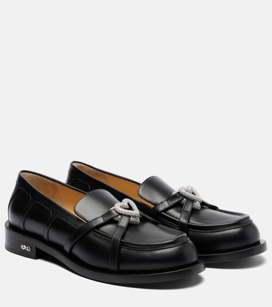 mach & mach double heart leather loafers