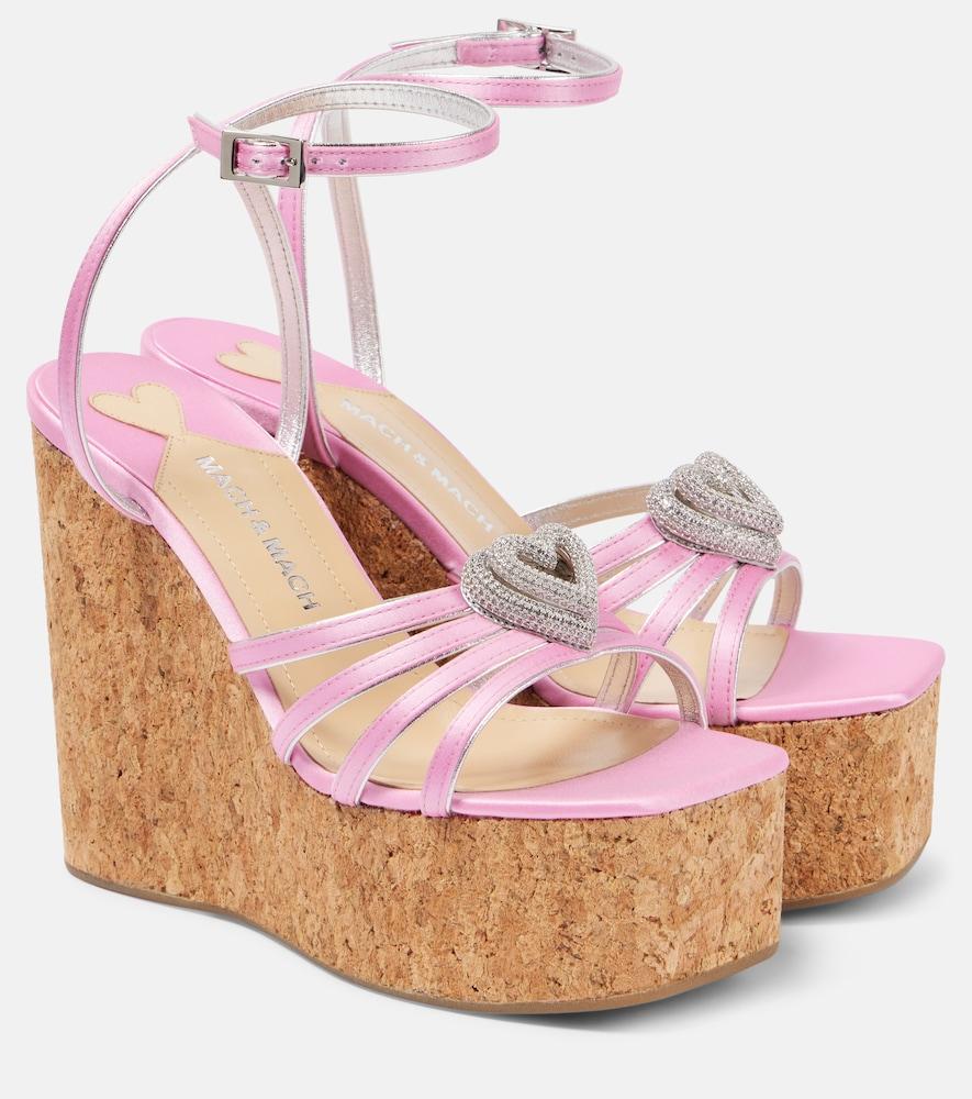 mach & mach double heart satin sandals